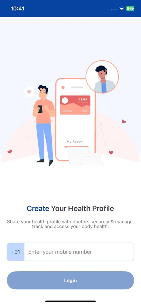 Ambula app screenshot 1 — ABHA, Health Locker & Doctors built in React Native by Himanshu Joshi