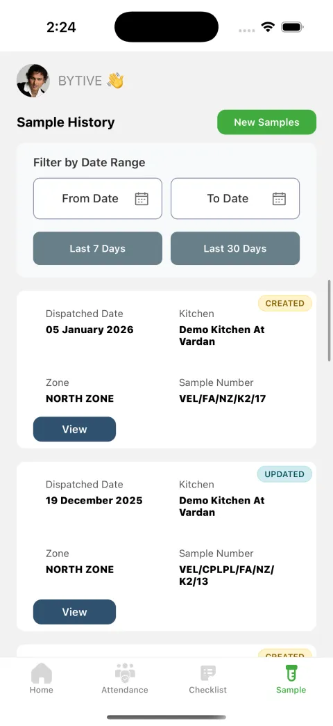 IRCTC Vardan Envirolab app screenshot 4 — Food Safety Compliance built in React Native by Himanshu Joshi